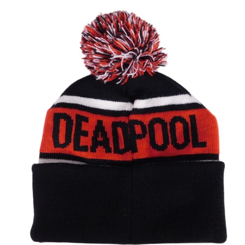 Marvel Comics Deadpool Black Red White Knit Beanie Ski‎ Hat Toboggan A199 - Picture 4 of 6